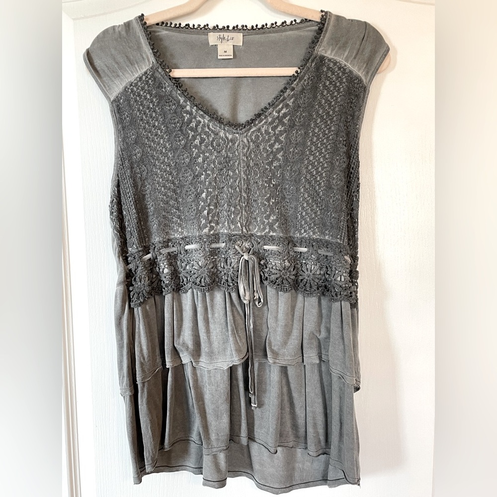 26.  Medium Style & Co Sleeveless Tee Grey tunic 18 ptp Cotton blend NWT